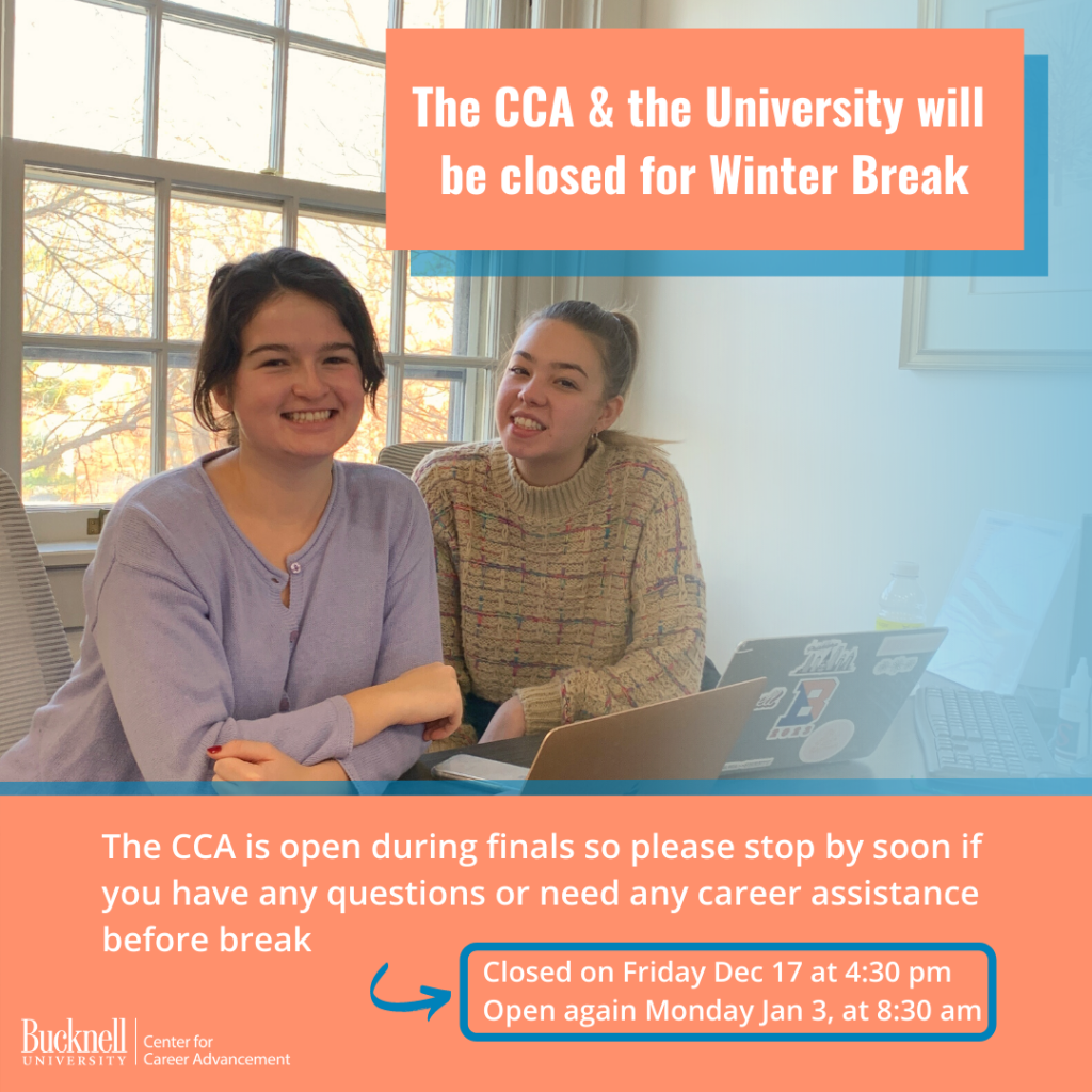 Career Center interns with winter break hours 